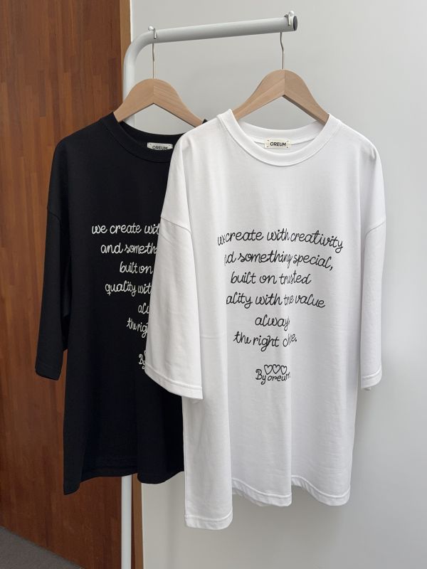 簡約文字七分袖長版T 