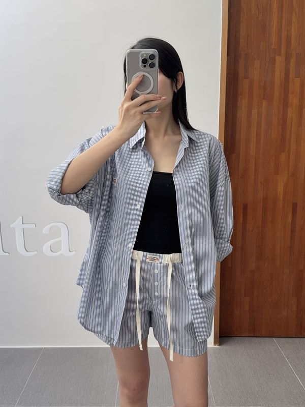 /現貨/質感條紋休閒襯衫套裝 