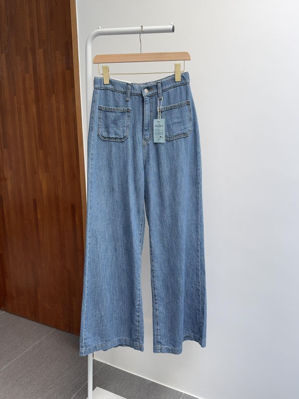 雙口袋棉麻牛仔寬褲 S-XL 