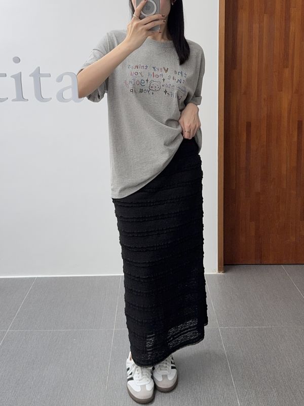 蕾絲小花邊修身長裙 