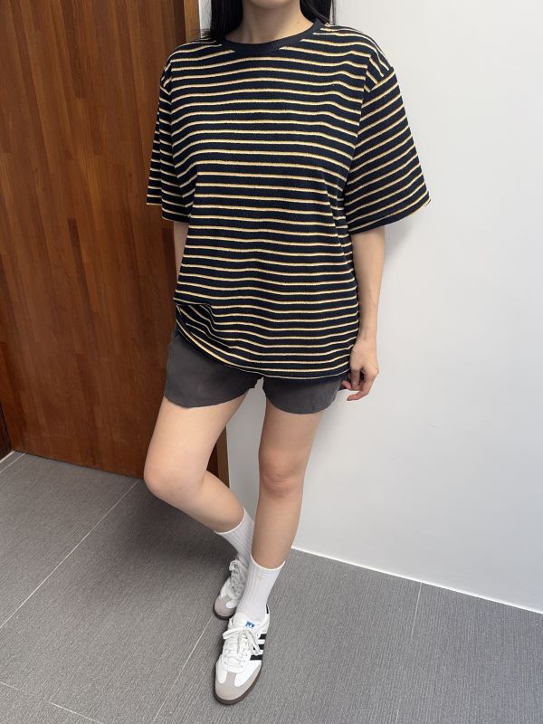休閒毛巾布條紋短T 