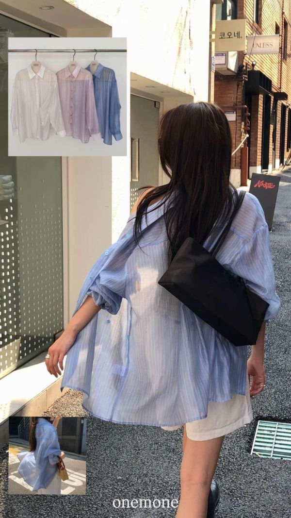質感天絲直紋襯衫 