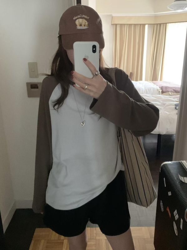 慵懶撞色休閒長T 