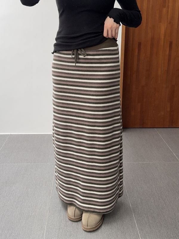 撞色條紋毛毛舒服裙 