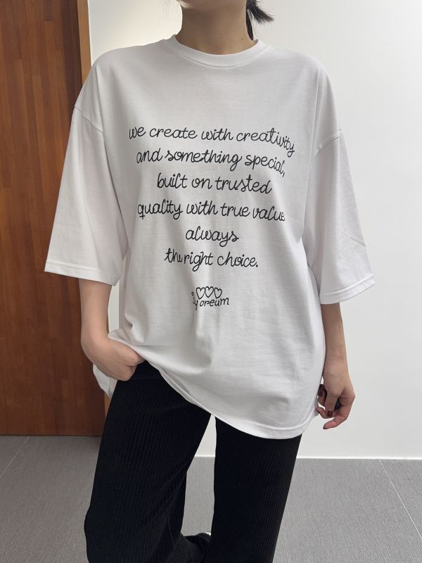 簡約文字七分袖長版T 