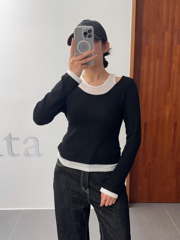 率性舒服假兩件上衣 