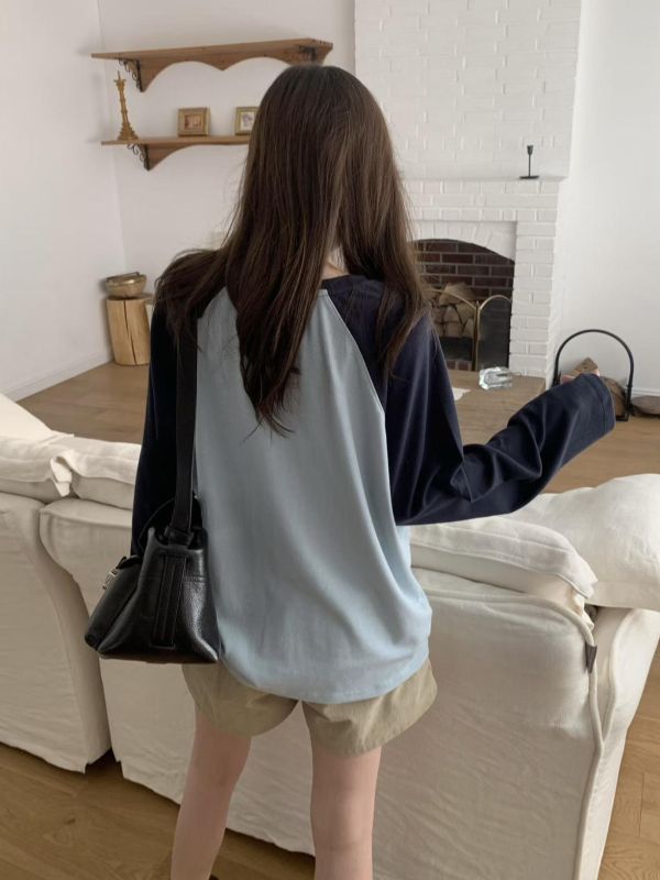 慵懶撞色休閒長T 