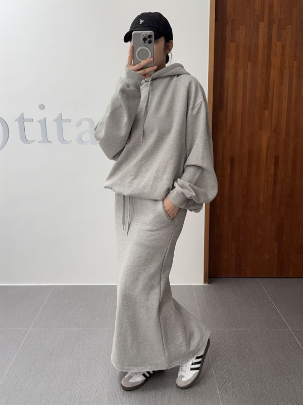 低調休閒內刷毛棉長裙 