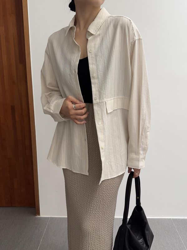 慵懶不對稱假口袋襯衫 