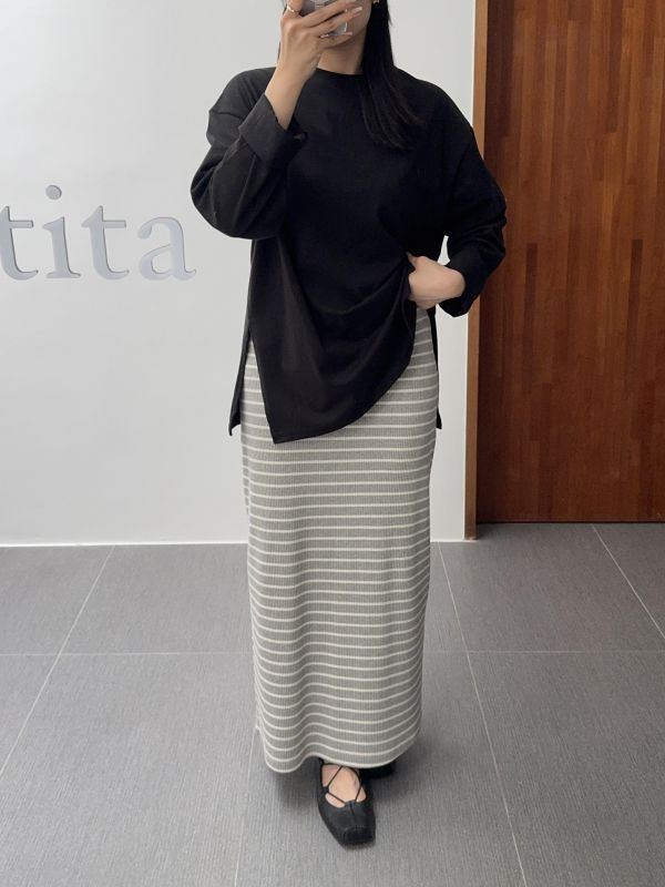 耐看休閒條紋長裙 