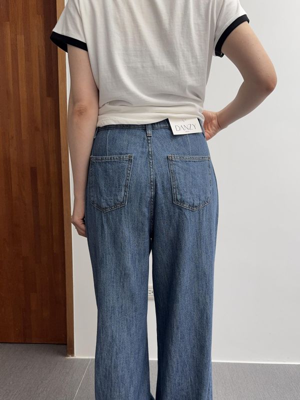 雙口袋棉麻牛仔寬褲 S-XL 