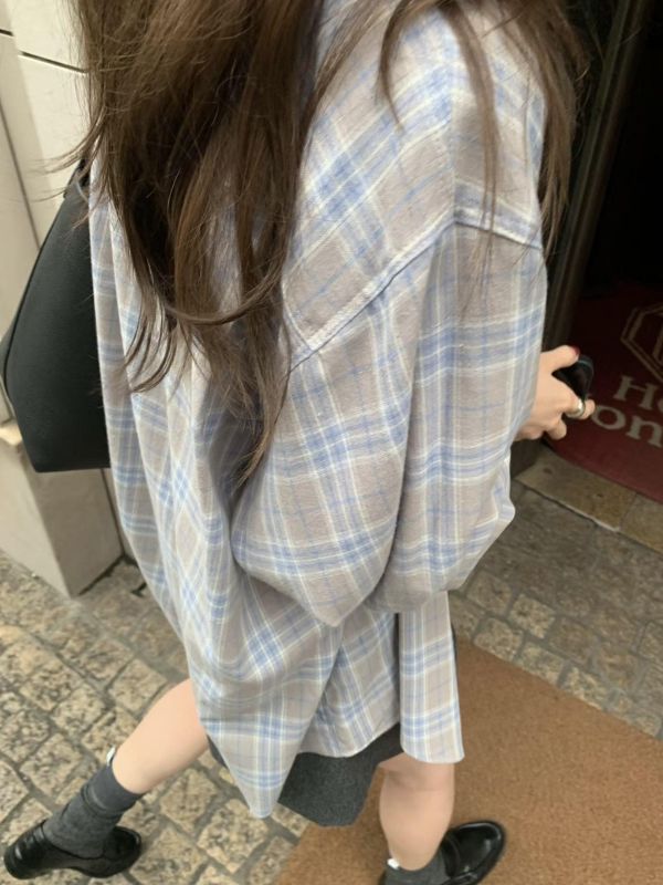 耐看藍色系格紋襯衫 