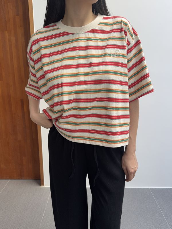 條紋撞色小短版短T 
