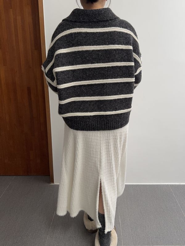 不挑人的翻領條紋針織衣 