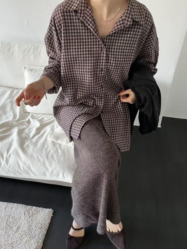秋冬感小格紋襯衫 