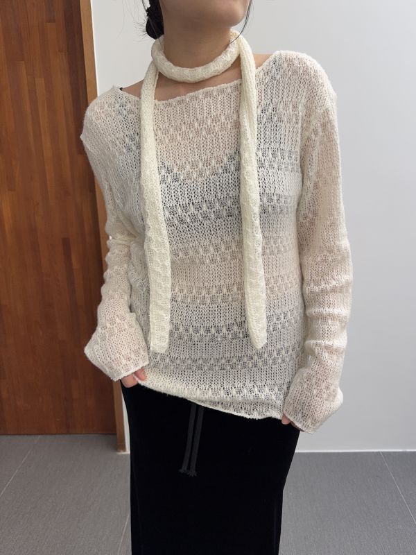 優雅小圍巾簍空針織衣 