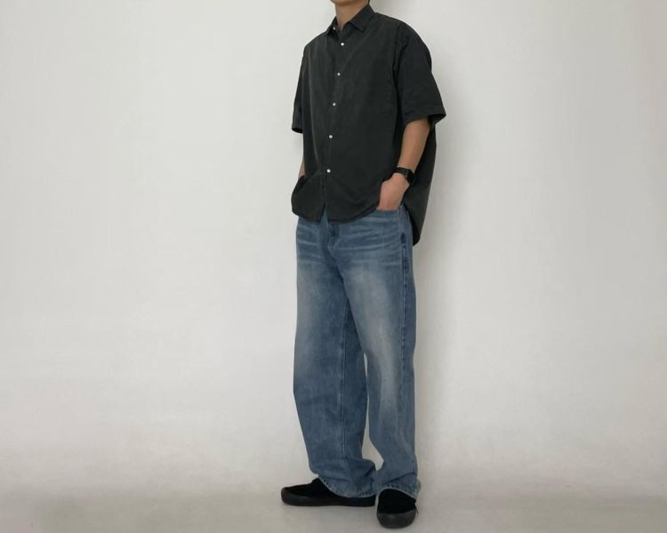 (男裝)休閒寬鬆短襯衫 