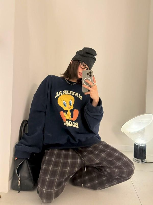 崔弟刷毛寬鬆大學T 