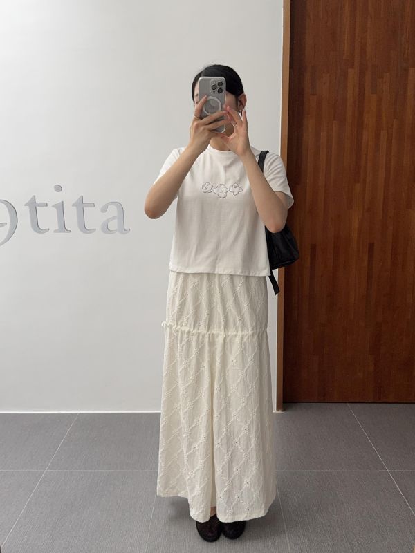 低調花花紋側綁繩裙 