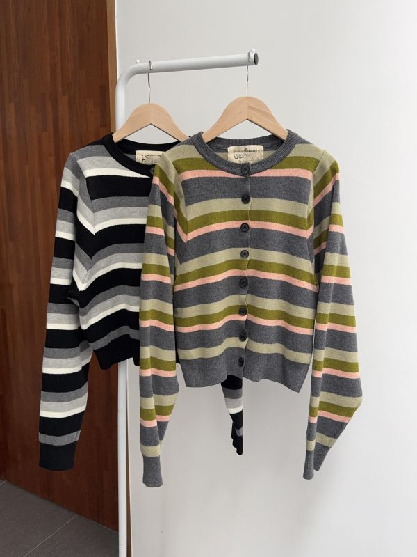 層次感撞色針織開襟衫 