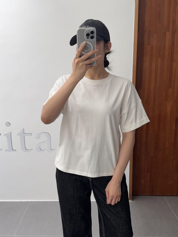 袖口反摺基本短T 