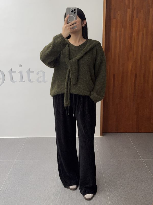 /現貨/冬天的絨面修身皺皺褲 