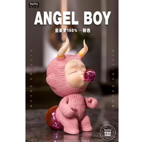 【在台現貨】TOYCITY > ANGEL BOY   > ANGEL BOY 坐姿夢 150%（粉色） PopMart泡泡瑪特,Labubu拉布布,慵懶瑜伽系列手辦,正版,THE MONSTERS,玩具,模型,雕像,共鳴,ANGEL BOY