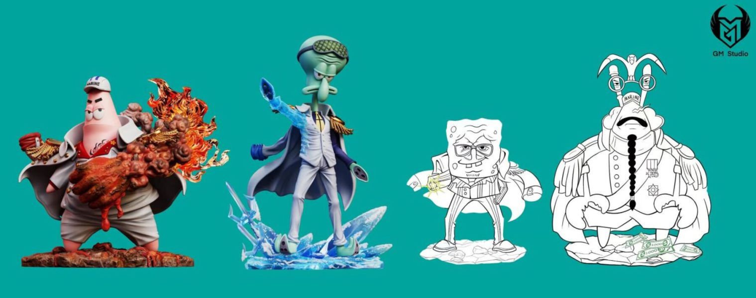 【預購】GM-Studio>海綿寶寶 & 海賊王>派大星cos赤犬 & 章魚哥cos青稚 海賊王,航海王,onepiece,范歐葛,GK,玩具,模型,雕像,共鳴