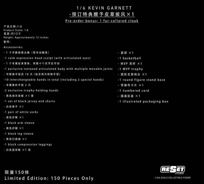 【預購】Reset-Studio > NBA > 1/6 收藏級可動人偶套裝 森林狼MVP 加內特 Reset-Studio,世足,哈蘭德,GK,玩具,收藏,擺件,模型,公仔,人偶,手辦,動漫