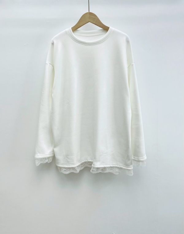 05112802｜秋冬〃5211蕾絲下擺内刷毛暖暖上衣｜F 加絨上衣、蕾絲上衣、保暖長袖、女裝打底、秋冬上衣、百搭上衣、寬鬆長袖