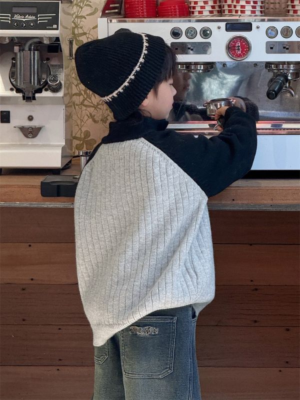 05120507｜ZNF秋冬〃9637撞色拼接北極絨半拉鍊上衣｜110-170 中大童毛衣, 韓系毛衣, 半拉鍊上衣, 拼色毛衣, 保暖童裝, 男女童上衣, 兒童針織衫, 秋冬童裝, 百搭童裝