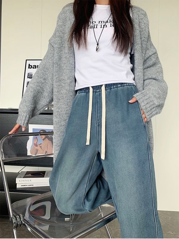 05112709｜冬〃加絨天絲彎刀牛仔褲｜S-XL 加絨褲 變刀褲 女裝牛仔褲 保暖褲 冬季褲子 高密短絨 寬鬆顯瘦