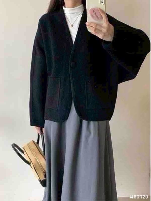 05120709｜秋冬〃80920學院風厚磅單釦針織外套｜F 針織外套, 短版開衫, V領外套, 日系開衫, 氣質穿搭, 顯瘦外套, 女生外搭, 休閒上衣