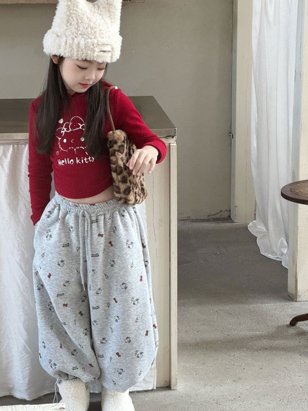 05120501｜小瑜家秋冬〃滿印卡通加絨運動褲｜90-150 女童長褲, KT童裝, 加絨童褲, 刷毛長褲, 印花童褲, 束口褲, 鬆緊腰童褲, 秋冬童裝, 保暖童褲, 休閒童裝