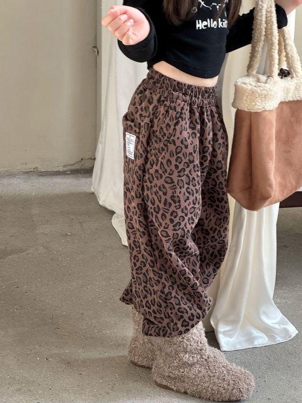 05120309｜小瑜家秋冬〃豹紋加絨褲｜90-150 女童長褲, 豹紋童裝, 寬褲童裝, 鬆緊腰童褲, 秋冬童裝, 休閒童褲, 百搭童裝, 日系童裝, 可愛童裝, 女童褲子