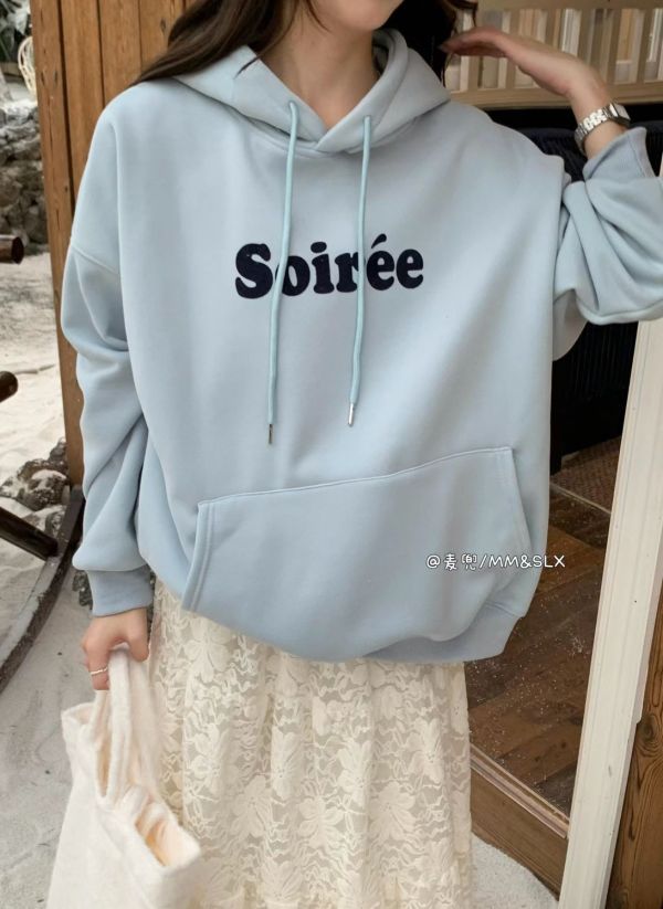 05120705｜秋冬〃2953韓系軟糯加絨字母連帽大學T｜F 刷毛帽T, 連帽衛衣, 韓系帽T, Soirée帽T, 字母帽T, 情侶衛衣, 寬鬆帽T, 秋冬上衣, 保暖帽T