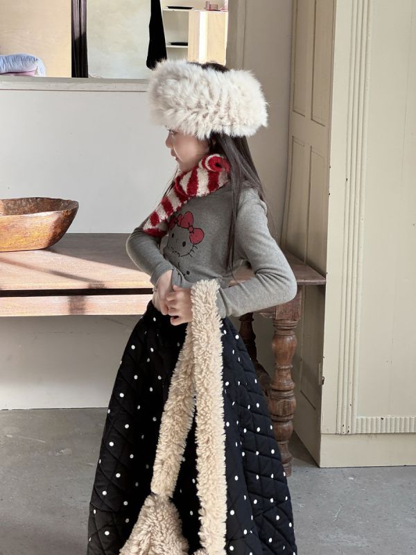 05120302｜小瑜家秋冬〃三色奧絨KT印花短版連帽T｜90-150 童帽T, 短版上衣, 加厚刷毛, 冬季童裝, 女童上衣, 保暖帽T, 可愛童裝, 秋冬上衣, 90-150童裝