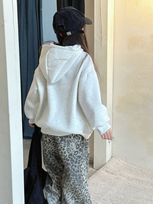 05120308｜小瑜家秋冬〃貓咪印花加絨連帽T｜90-150 女童上衣, 連帽上衣, 加絨衛衣, 貓咪童裝, 動物圖案童裝, 秋冬童裝, 刷毛上衣, 童裝衛衣, 日系童裝, 可愛童裝