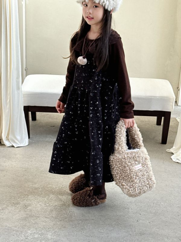 05120304｜小瑜家秋冬〃燈芯絨碎花吊帶裙｜90-150 女童洋裝, 吊帶洋裝, 假兩件洋裝, 碎花童裝, 秋冬童裝, 長袖洋裝, 女童連身裙, 日系童裝, 童裝套組, 燈芯絨洋裝