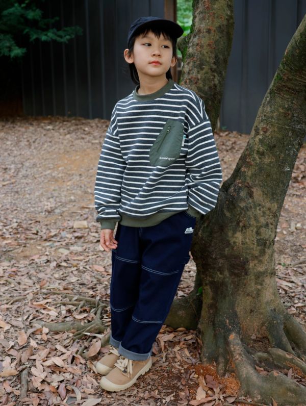 05121209｜猿寶秋冬〃8082三色條紋加絨拉鍊口袋T｜110-170 中大童上衣, 童裝刷毛上衣, 條紋童裝, 戶外風童裝, 童裝衛衣, 男童秋冬上衣, 女童秋冬上衣, 拼接口袋上衣, 保暖童裝, 童裝登山風
