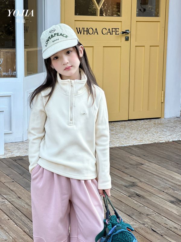 05111710｜YOJIA家冬〃D672兩色加絨辦拉鍊立領上衣｜110-170 糯米絨上衣, 兒童保暖上衣, 雙面絨上衣, 立領保暖衣, 加厚發熱衣, 冬季童裝, 女童保暖, 男童保暖, 110-170尺碼, 親膚暖絨, 童裝長袖, 兒童內搭, 韓版童裝, 秋冬上衣