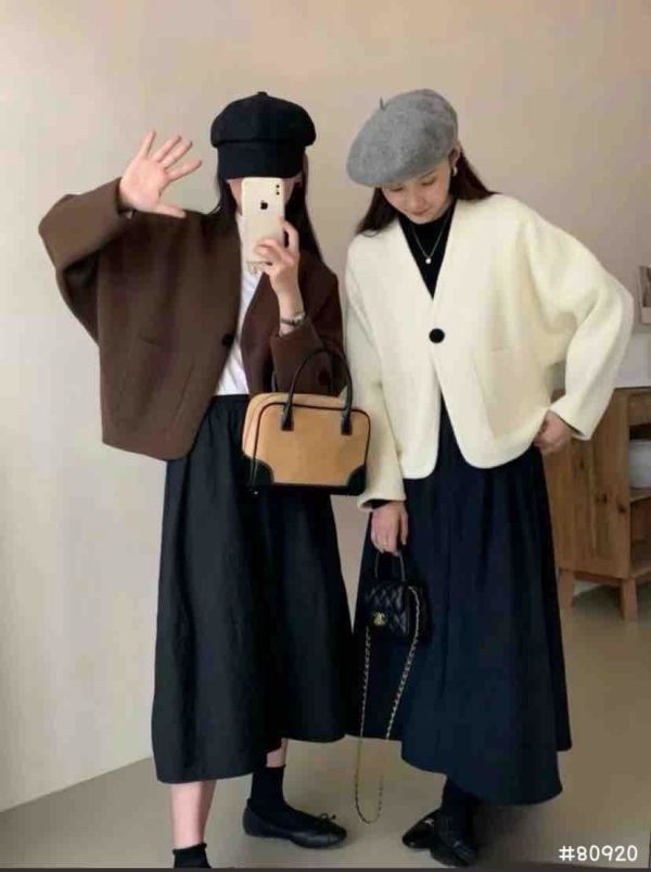 05120709｜秋冬〃80920學院風厚磅單釦針織外套｜F 針織外套, 短版開衫, V領外套, 日系開衫, 氣質穿搭, 顯瘦外套, 女生外搭, 休閒上衣