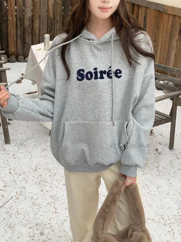 05120705｜秋冬〃2953韓系軟糯加絨字母連帽大學T｜F 刷毛帽T, 連帽衛衣, 韓系帽T, Soirée帽T, 字母帽T, 情侶衛衣, 寬鬆帽T, 秋冬上衣, 保暖帽T