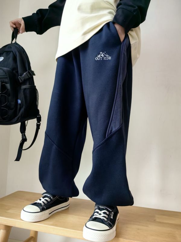 05112705｜CF冬〃CK116小山標拼接加絨運動褲｜120-175 不倒絨、拼接衛褲、加絨長褲、保暖褲、冬季運動褲、兒童衛褲、寬鬆褲