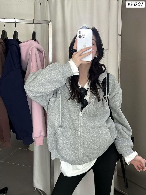 05112210｜秋冬〃5001加厚刷毛連帽外套｜F 加絨外套, 刷毛外套, 連帽拉鍊外套, 秋冬外套, 寬鬆帽T, 五色外套, 保暖外套, 奶杏外套, 灰色外套, 黑色帽T, 韓系外套