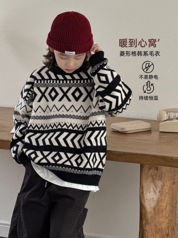 05111109┃TM家秋冬〃8956拼色波浪紋針織毛衣┃120-170 菱格毛衣, 童裝毛衣, 韓系針織衫, 大陸製童裝, 秋冬毛衣, 圓領針織衫, 保暖上衣, 男童女童毛衣, 韓系童裝, 厚毛衣, 寬鬆針織衣, 幾何毛衣, 韓風長袖上衣, 秋冬童裝新品, 溫暖針織毛衣**