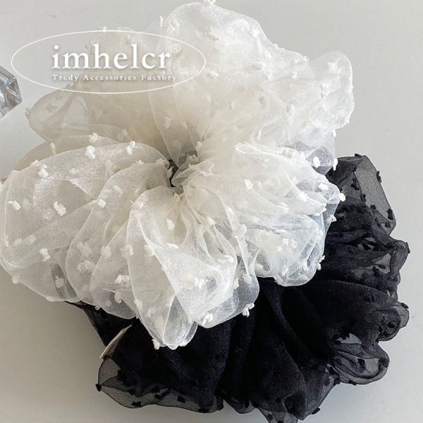 05110404┃秋冬〃兩色黑白網紗髮圈 大腸髮圈, 網紗髮圈, 波點髮圈, 韓系髮圈, 甜美髮飾, 氣質髮圈, 黑白髮圈, 公主風, 小香風, 髮飾配件