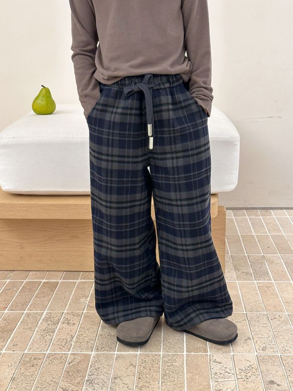 05110502┃小艾秋冬〃G106磨毛格子直筒褲┃90-170 格紋長褲、兒童寬褲、休閒褲、睡褲、家居褲、童裝格子褲、男童女童褲、韓版童裝、親子褲、秋冬童裝