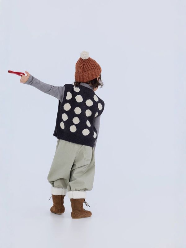 05110506┃右右秋冬〃25813波點針織背心┃90-150 波點背心、針織背心、童裝背心、毛呢背心、韓版童裝、秋冬新款、兒童針織上衣、親子穿搭、中性背心、可愛童裝