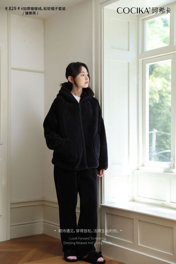05110802┃冬〃暖暖絨連帽外套套裝┃F COCIKA、珂希卡、保暖套裝、居家服、睡衣套裝、絨毛套裝、帽T套裝、秋冬套裝、加厚絨套裝、法蘭絨睡衣、鬆軟帽T、家居套組、女款居家服、暖絨套裝、冬季睡衣、懶人套裝、雙面絨、絨毛衣褲